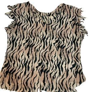Vintage Animal Print Top with distressed sleeves & hem- SMALL-SO Silky & Sexy!